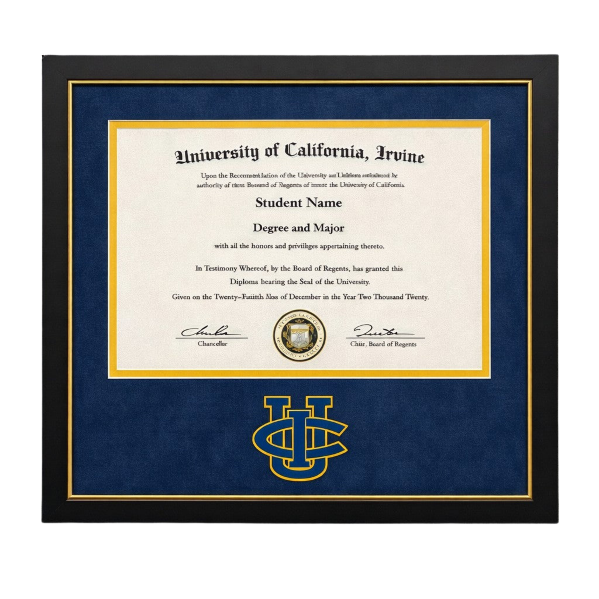 Custom-framed diploma by The Framing Collective, Newport Beach — sample 2